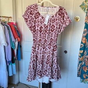 BB Dakota Rust and White Ikat Short Sleeve Dress
